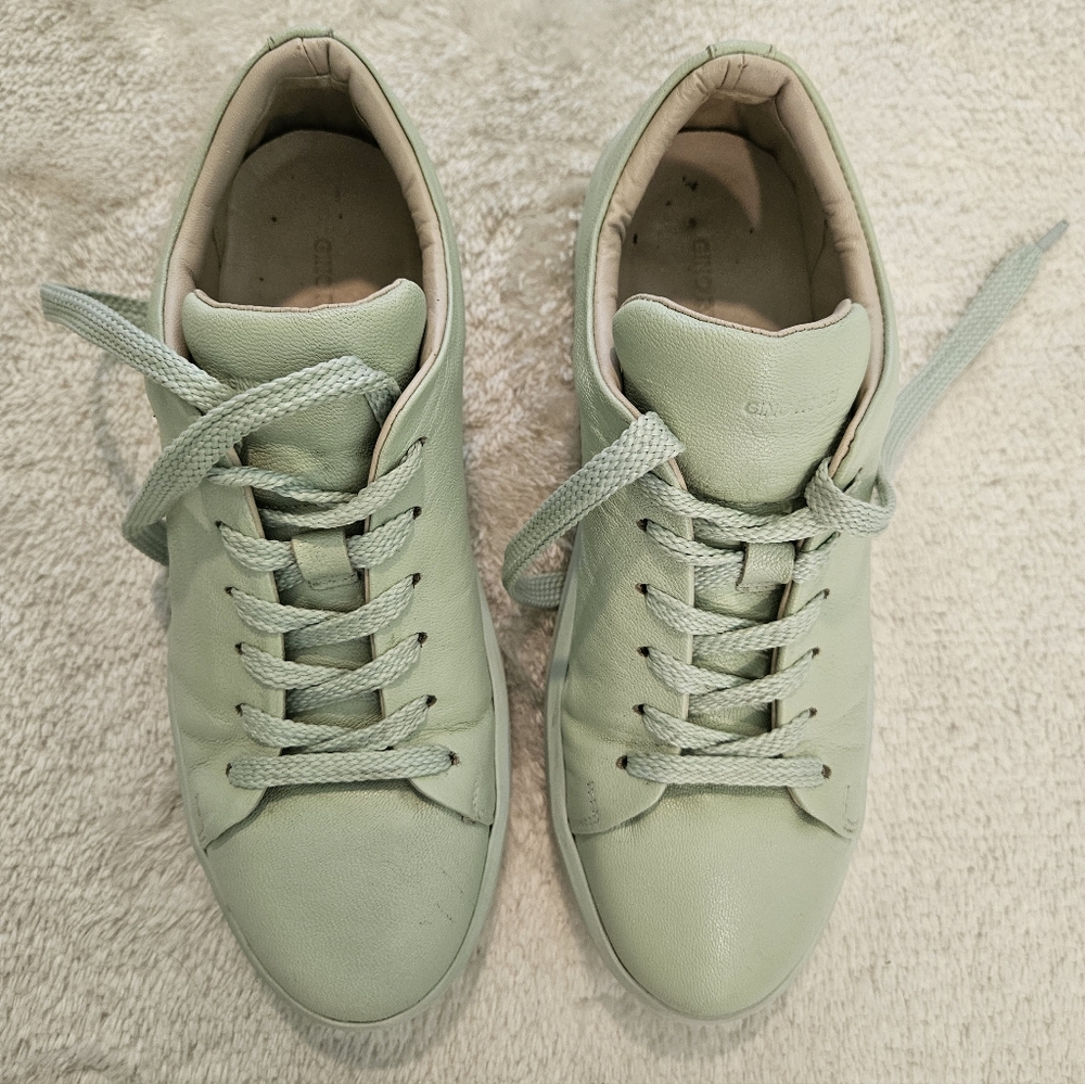 Leather Sneakers Green Pastel Size 9 Feminine Preppy Casual Athleisure Coquette - Picture 3 of 10